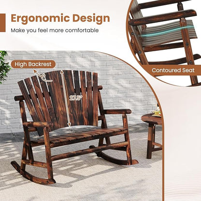Tangkula 2-Person Wood Outdoor Rocking Chair, Outside Adirondack Rocker with High Back and Slatted Seat, Oversized Porch Rocking Chair for Balcony, Garden, Backyard, Patio