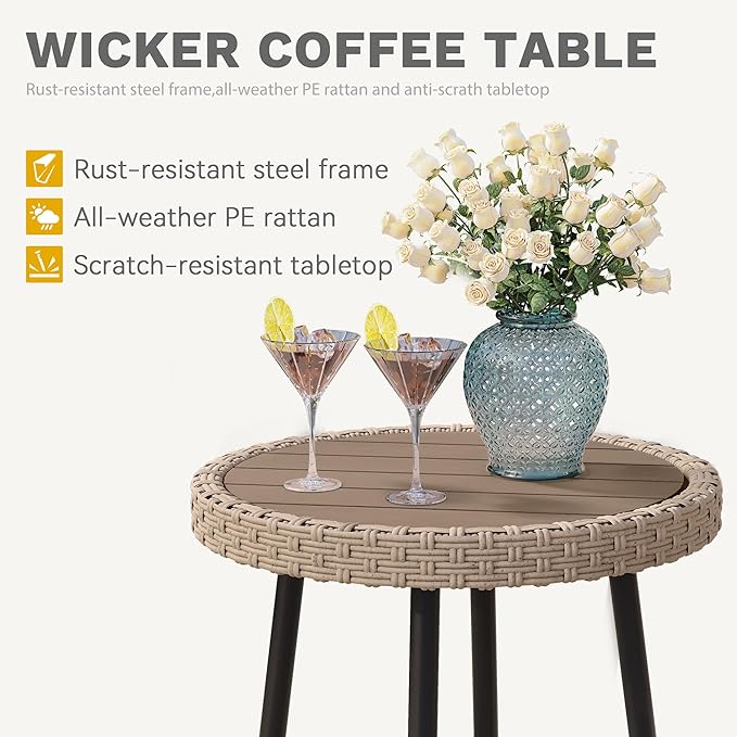 DWVO 3 Piece Patio Bistro Set, Patio Furniture Set Outdoor Wicker Bistro Rattan Chair Conversation Sets with Coffee - Photo 3