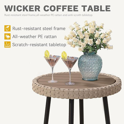 DWVO 3 Piece Patio Bistro Set, Patio Furniture Set Outdoor Wicker Bistro Rattan Chair Conversation Sets with Coffee Table for Yard Backyard Lawn Porch Poolside Balcony, Grey