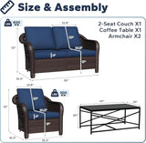 4 Pieces Outdoor Conversation Furniture Set, 55" Patio Couch，47" Metal Coffee Table, 2 Chairs - Photo 2