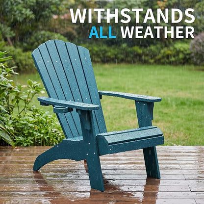 Psilvam Adirondack Chair, Oversized Poly Lumber Fire Pit Chair with Cup Holder, 350Lbs Support Patio Chairs for Garden, Weather Resistant Outdoors Seating, Relaxing Gift for Father & Mother (4, Blue)