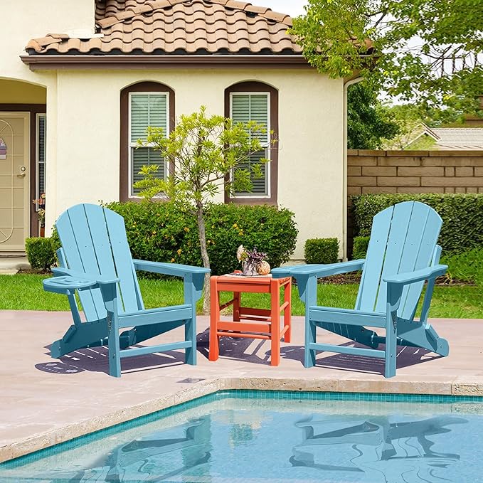FOOWIN Folding Adirondack Chair Set of 2, HDPE Adirondack Chairs with Cup Holder - Photo 8