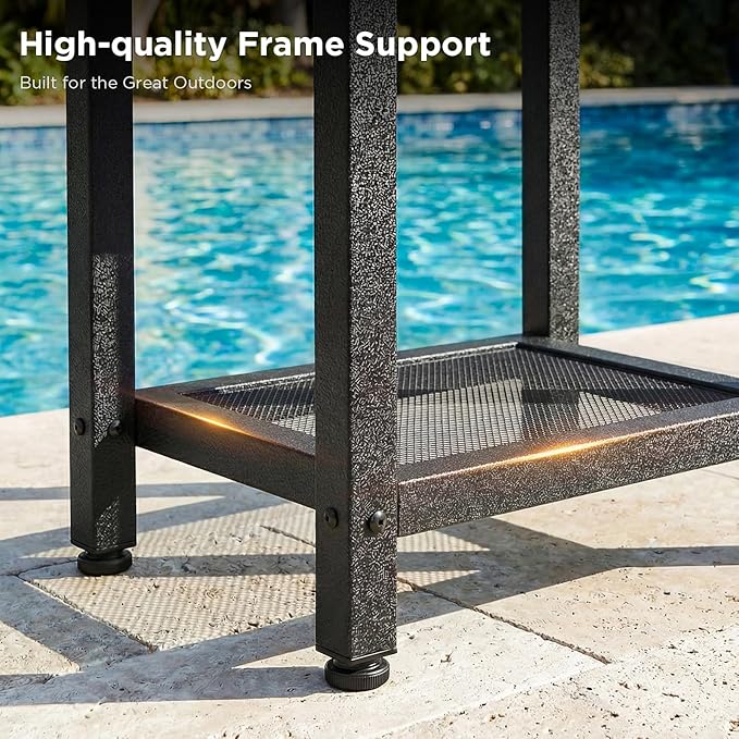 ODK Outdoor Double Side Table, Adirondack Patio End Table with Weather-Resistant Waterproof Top for Hot Tub Garden, Balcony, Poolside, Black