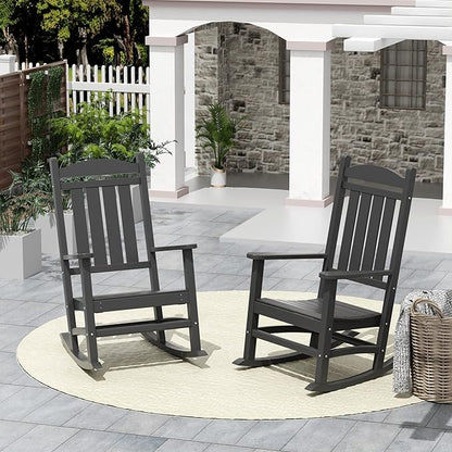 WO WESTIN OUTDOOR HDPE Laguna Classic Porch Rocking Chair (Set of 2), Gray