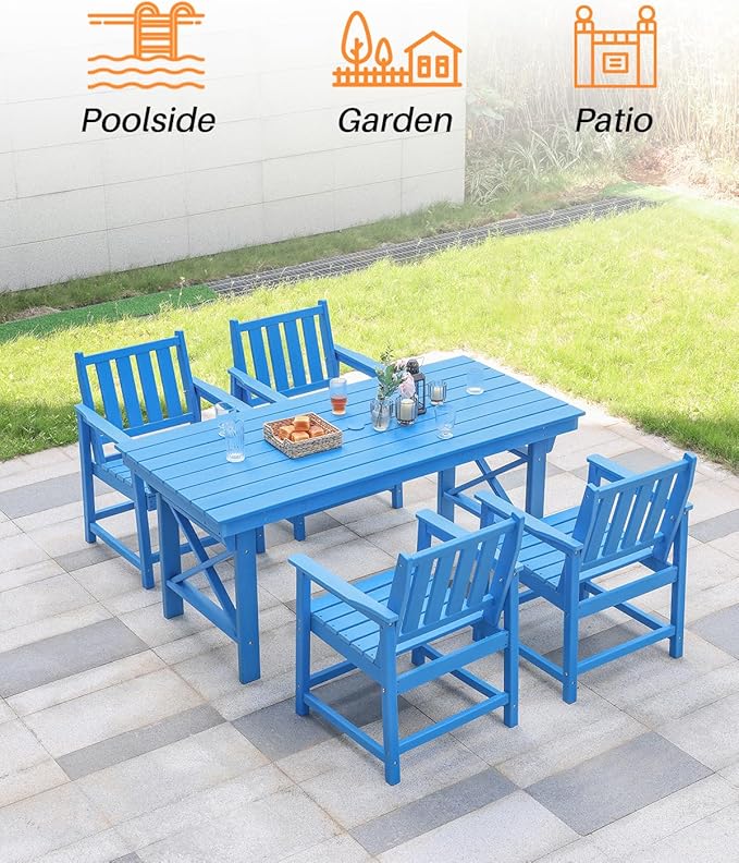 HDPE Outdoor Dining Set of 6, Patio Dining Table Set with 4 Chairs and 1 Bench - Photo 5