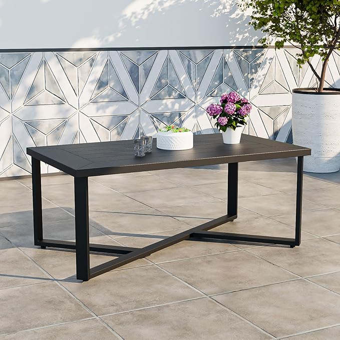 COOS BAY Iron Luxe Outdoor Coffee Table, Modern Weather Resistant Steel Patio End Table for Backyard, Garden, Deck - Photo 4