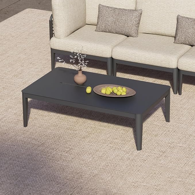 Patio Coffee Table Rectangle Outdoor Coffee Table for Outside All-Weather Aluminum Outdoor Coffee Tables for Balcony Garden Lawn, Grey