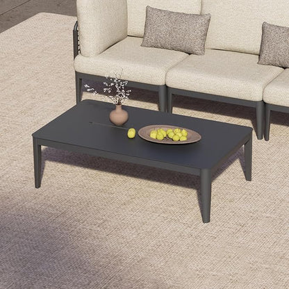 Patio Coffee Table Rectangle Outdoor Coffee Table for Outside All-Weather Aluminum Outdoor Coffee Tables for Balcony Garden Lawn, Grey