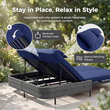 RADIATA 51.2" Outdoor Loveseat Sofa Bed, PE Wicker Patio Daybed with 2-Person Double Chaise Lounge - Photo 6