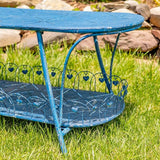 Zaer Ltd. Vintage Style Metal Patio Furniture with Heart Design Accents, Outdoor/Indoor Decor (Vintage Blue - Photo 6