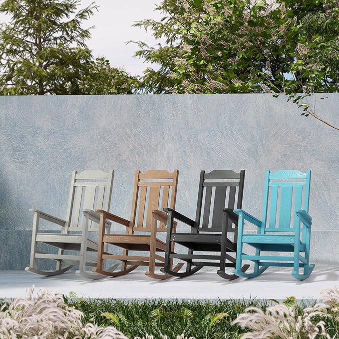 Outdoor Rocking Chairs Set of 2, HIPS All-Weather Resistant Patio Rocker Chair for Adults, Easy Assembly for Porch, Backyard, Lawn, Garden (Grey)
