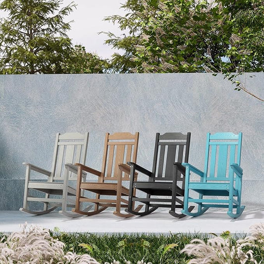 Outdoor Rocking Chairs Set of 2, HIPS All-Weather Resistant Patio Rocker Chair for Adults, Easy Assembly for Porch, Backyard, Lawn, Garden (Grey)