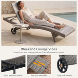 Set of 6 Gray Outdoor Chaise Lounge Chairs, Wicker Patio Lounge Chairs with Adjustable Backrest and Wheels - Photo 5