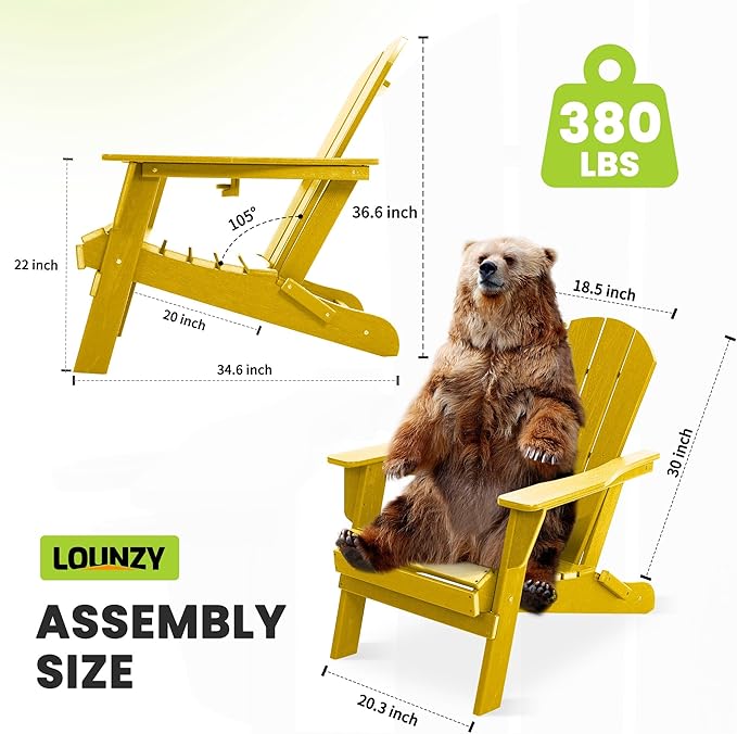 LOUNZY Folding Adirondack Chair with Cup Holder, HDPE All-Weather Folding Patio Chair - Photo 3