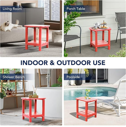 nalone Adirondack Side Table 16.5" Outdoor Side Table HDPE Plastic Double Adirondack End Table Small Table for Patio (Red)