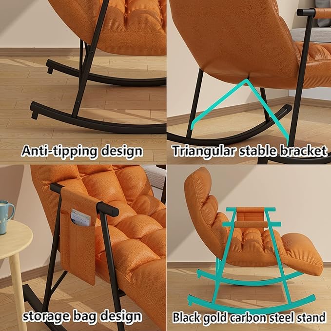 Bedroom rocking chair with cushion, Modern Comfortable Sofa Lounger, outdoor garden lounge chair with armrests - Photo 7