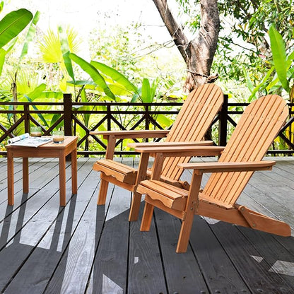 HAPPYGRILL Eucalyptus Wood Adirondack Chair Outdoor Folding Lounger Chair for Porch Deck Patio Poolside and Backyard