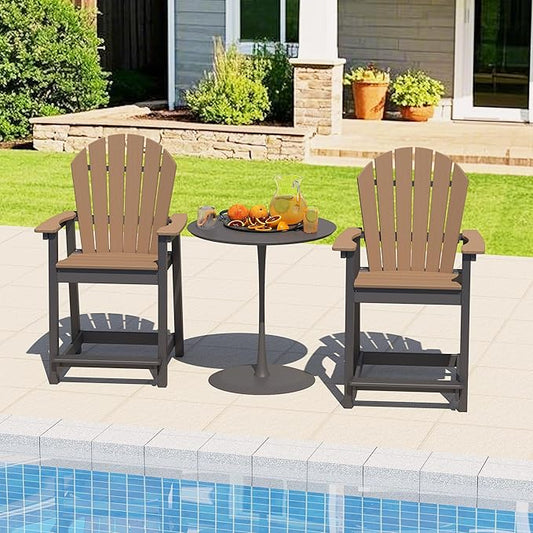 Tall Adirondack Chairs, Outdoor Bar Height Chair for Patio, Heavy-Duty Tall Adirondack Chair, Weatherproof HDPE Chairs for Deck, Poolside, Brown and Black