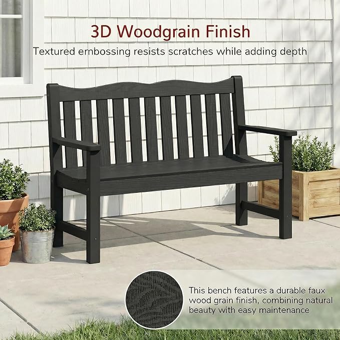 Stoog All-Weather 2-Person Outdoor Bench, 800 lbs Capacity HIPS Plastic Garden Bench for Patio, Backyard, Porch and Park - Photo 7