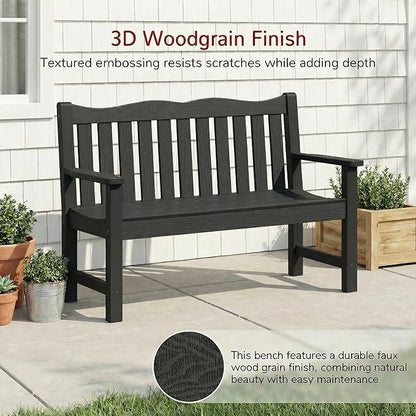 Stoog All-Weather 2-Person Outdoor Bench, 800 lbs Capacity HIPS Plastic Garden Bench for Patio, Backyard, Porch and Park, Never Fades & Rust-Proof, Black