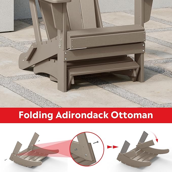 Costaelm Adirondack Chair Footrest Foldable Ottoman, Folding Ottoman Outdoor Foot Rest for Patio Waterproof, Adirondack Ottoman Outdoor, Weathered Wood