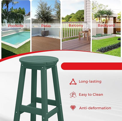 Costaelm 29" Height Outdoor Bar Stools, All-Weather Bar Stools, Adirondack Poly Patio Round Bar Stool for Patio, Deck, Kitchen Counter and Garden, Dark Green