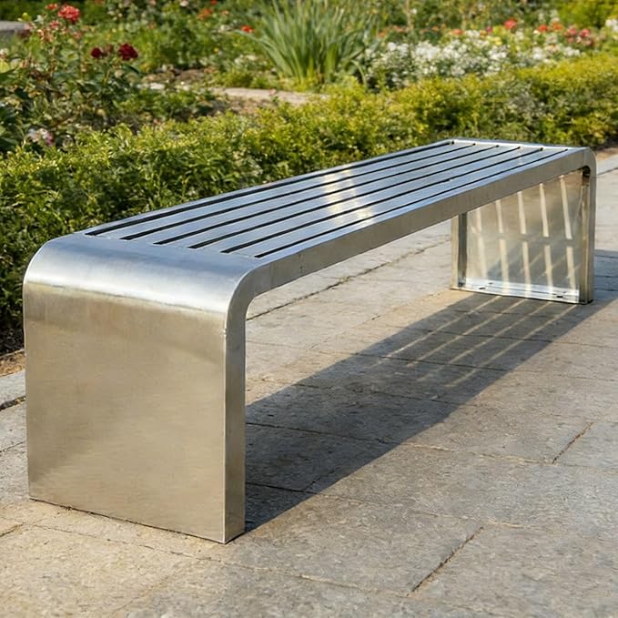 Metal Garden Bench for 2-3 People, Outside Park Bench, All Weather Modern Seating for Terraces, Courtyards, Patio, Porch, Lawn, Balcony