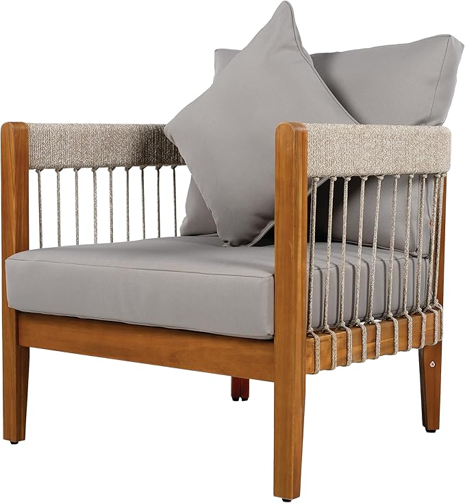 Christopher Knight Home Vinny Acacia Wood Patio Accent Chair, Wooden Lounge Chair Outdoor - Photo 4