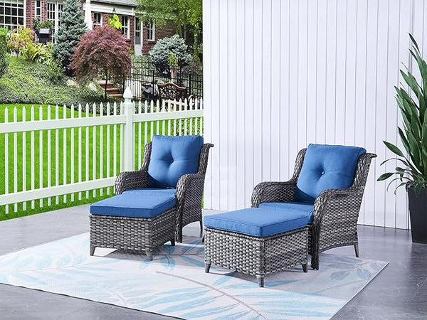 HUMMUH 4 Pieces Patio Bistro Set Wicker Patio Chairs Set of 2 with Ottomans Rattan Outdoor Furniture Conversation Set - Photo 1