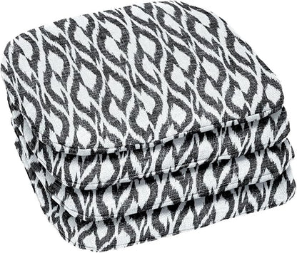 BrylaneHome Indoor/Outdoor Chair Pads (Set of 4) - 16" L x 15.6" W - Water, Stain & Fade Resistant - Black Ikat