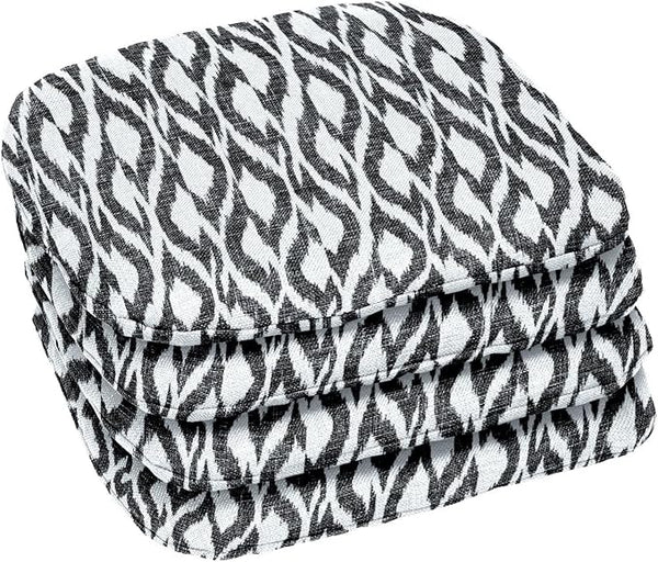 BrylaneHome Indoor/Outdoor Chair Pads (Set of 4) - 16" L x 15.6" W - Water, Stain & Fade Resistant - Black Ikat - Photo 1