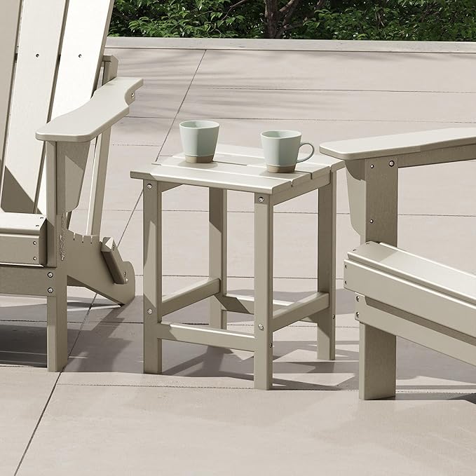 Costaelm Square Outdoor Side Tables, Adirondack Patio Tables for Outside, HDPE Patio End Table Weather Resistant, Balcony Table for Pool, Seaside, Backyard, Porch, Indoor Companion, Sand