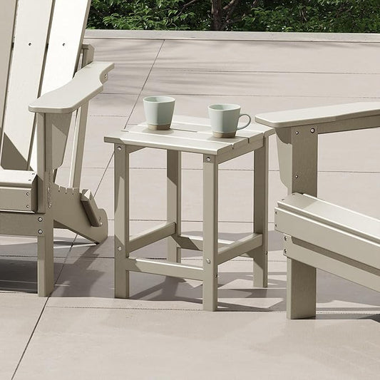 Costaelm Square Outdoor Side Tables, Adirondack Patio Tables for Outside, HDPE Patio End Table Weather Resistant, Balcony Table for Pool, Seaside, Backyard, Porch, Indoor Companion, Sand