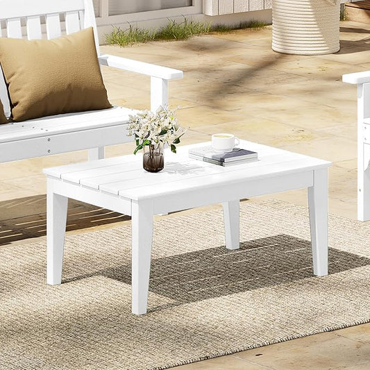 Costaelm Adirondack Outdoor Coffee Table, HDPE Outdoor Drink Table Weather Resistant, Patio Table Porch Table Accent Table Balcony End Table for Pool, Seaside, Backyard, White