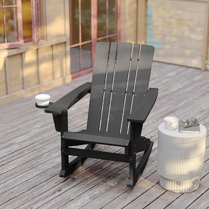 Flash Furniture Halifax Adirondack Rocking Chairs with Cup Holder, Weather Resistant Poly Resin Adirondack Rocking Chairs, Set of 2, Gray