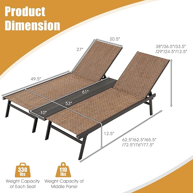 Tangkula Double Patio Chaise Lounge - Photo 2