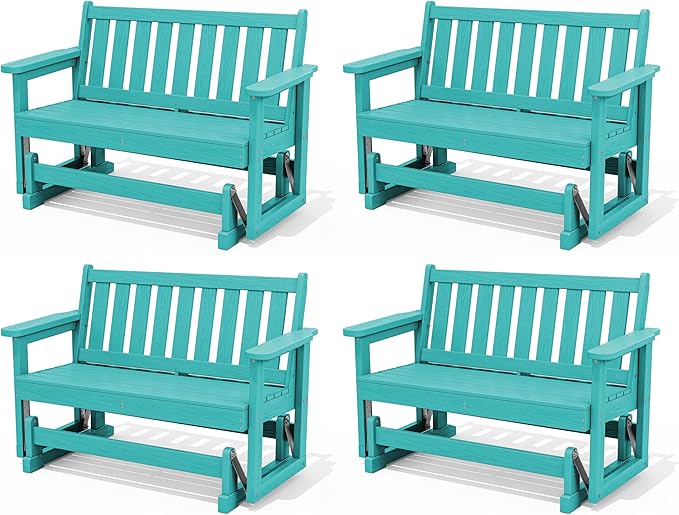 SERWALL Outdoor Glider Bench Set of 4, HDPE Weather-Resistant Swinging Bench for Backyard Garden Porch, Aruba - Photo 1