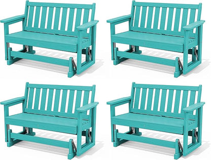 SERWALL Outdoor Glider Bench Set of 4, HDPE Weather-Resistant Swinging Bench for Backyard Garden Porch, Aruba