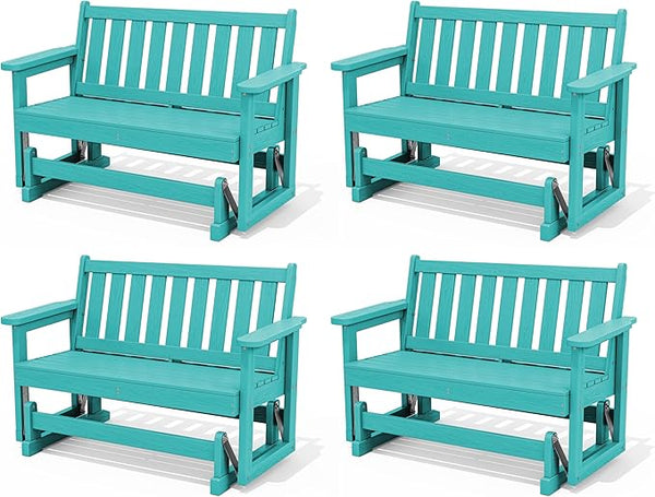 SERWALL Outdoor Glider Bench Set of 4, HDPE Weather-Resistant Swinging Bench for Backyard Garden Porch, Aruba - Photo 1