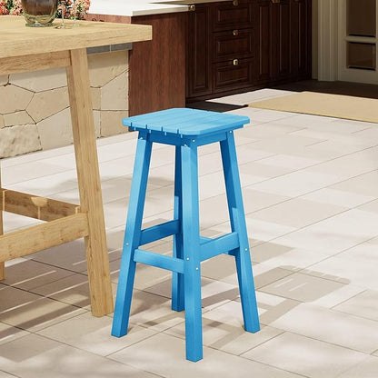 Costaelm 29" Height Outdoor Bar Stools, All-Weather Bar Stools, Adirondack Poly Patio Square Bar Stool for Patio, Deck, Kitchen Counter and Garden, Pacific Blue
