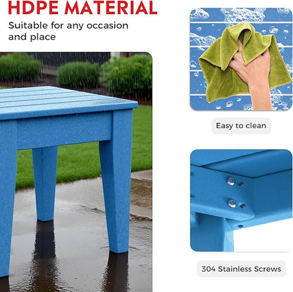 Costaelm Outdoor Patio Table and Chairs Set of 2, 2-Piece HDPE Garden Chair with Square Adirondack Side Table Set, Porch Chairs Coffee Table for Outside Porch Backyard, Pacific Blue