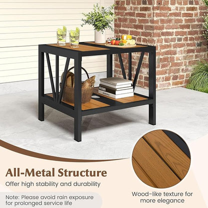 HAPPYGRILL Outdoor Side Table with Umbrella Hole 1.57”, 2-Tier Coffee Bistro End Table Umbrella Stand with Storage Shelf, for Backyard Poolside Garden (1)