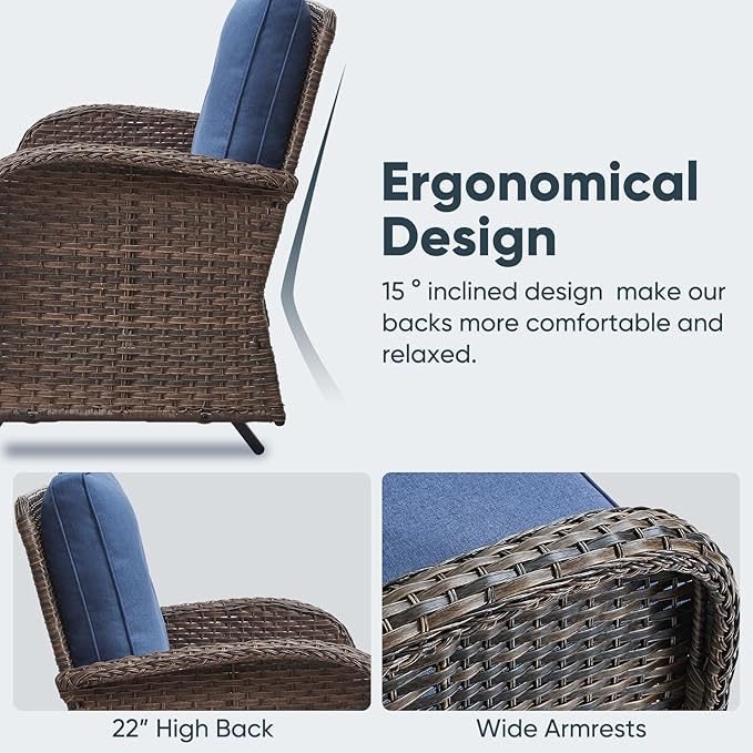 Belord 5 Piece Outdoor Conversation Patio Furniture Set - All-Weather Wicker Patio Rocking Chairs with Loveseat Glider - Photo 4