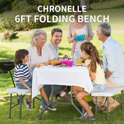 CHRONELL 6FT Folding Bench Portable, 6 Foot Plastic Foldable Chair with Carrying Handle & Lock, Waterproof Outdoor Bench in Garden Picnic Camping Dining Party Seat for Soccer Activities, 2 Pack C