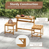 Tangkula 3-in-1 Outdoor Acacia Wood Loveseat Bench Furniture, Patio Table and Chairs Set with Plant Rack Design - Photo 7
