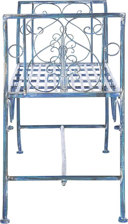 Safavieh PAT5016C Outdoor Collection Adina Antique Blue Wrought Iron 51-inch Garden Bench