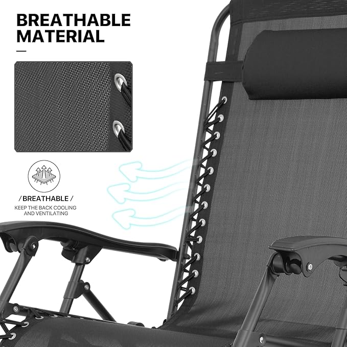 MoNiBloom Oversized Lounge Beach Chairs for Outside, 29" XL Zero Gravity Camping Chairs with Side Table, Pillow and Tray - Photo 8