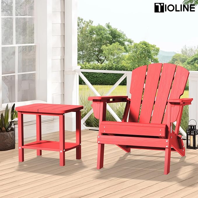 Patio Side Table, Outdoor HDPE Adirondack End Table for Patio,Outdoor Side Table for Backyard, Garden, Pool, Lawn,Red