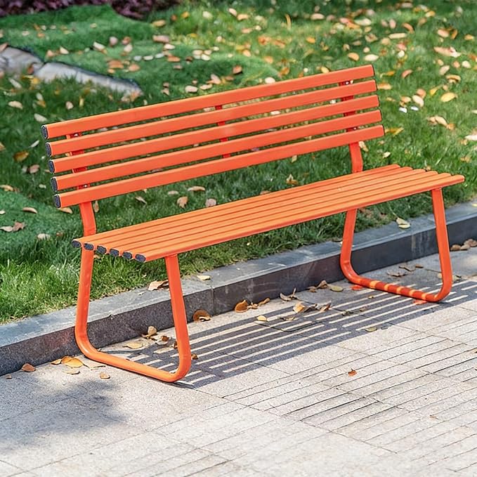 Outdoor Benches Weatherproof, Metal Bench Outdoor, Capable of Carrying 660 lbs, Suitable for Gardens, Parks, lawns, and courtyards(Orange)
