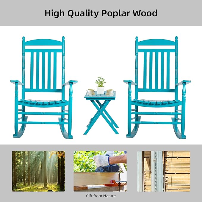Set of 2 Outdoor Rocking Chairs, Outdoor Indoor Oversized Patio Rocker Chair Comfortable High Back Rocker for Garden, Lawn, Balcony, Backyard and Patio Porch Rocker, Load Bearing 330 lbs Blue